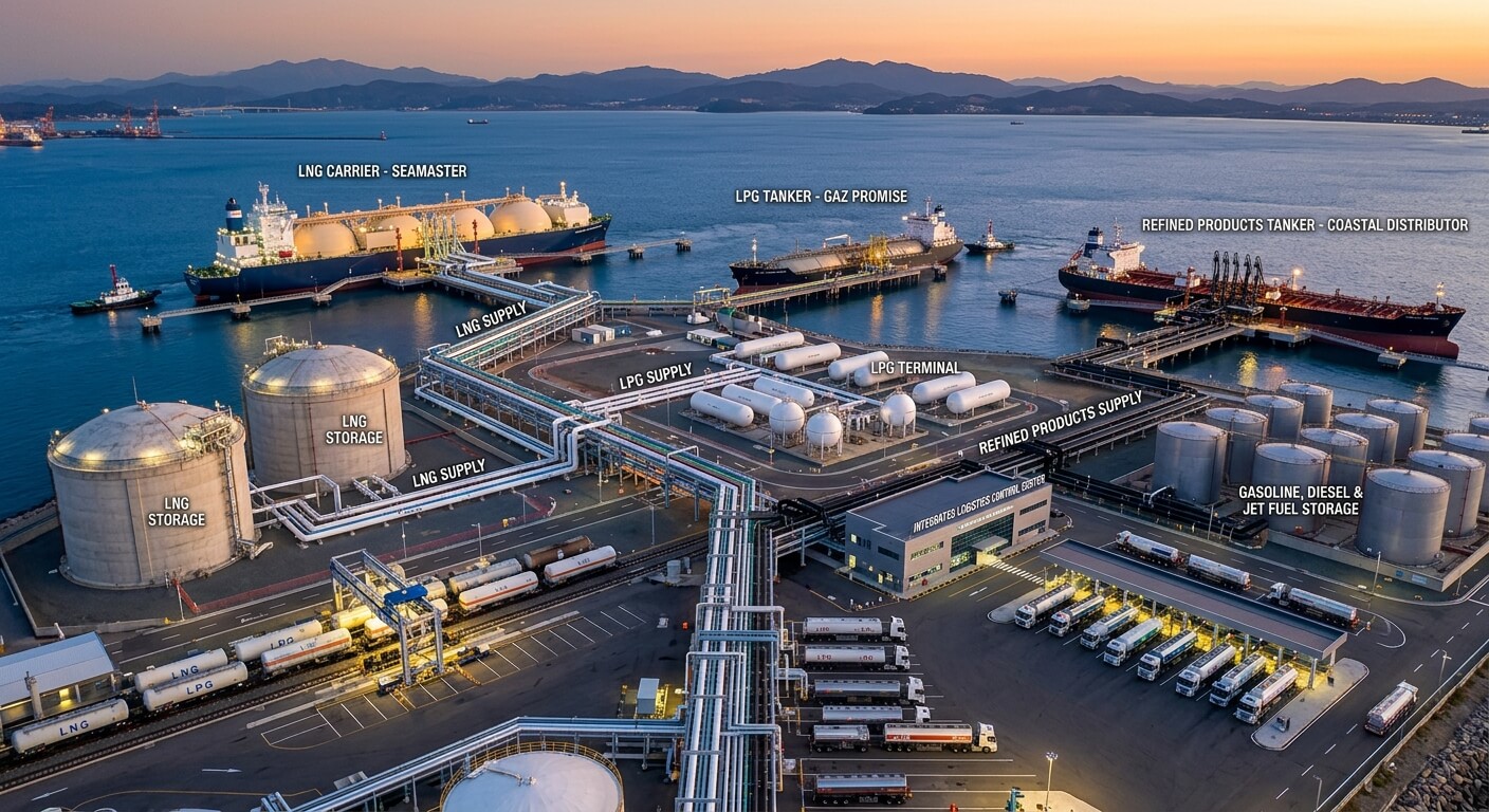 Energy terminal, refinery and supply infrastructure